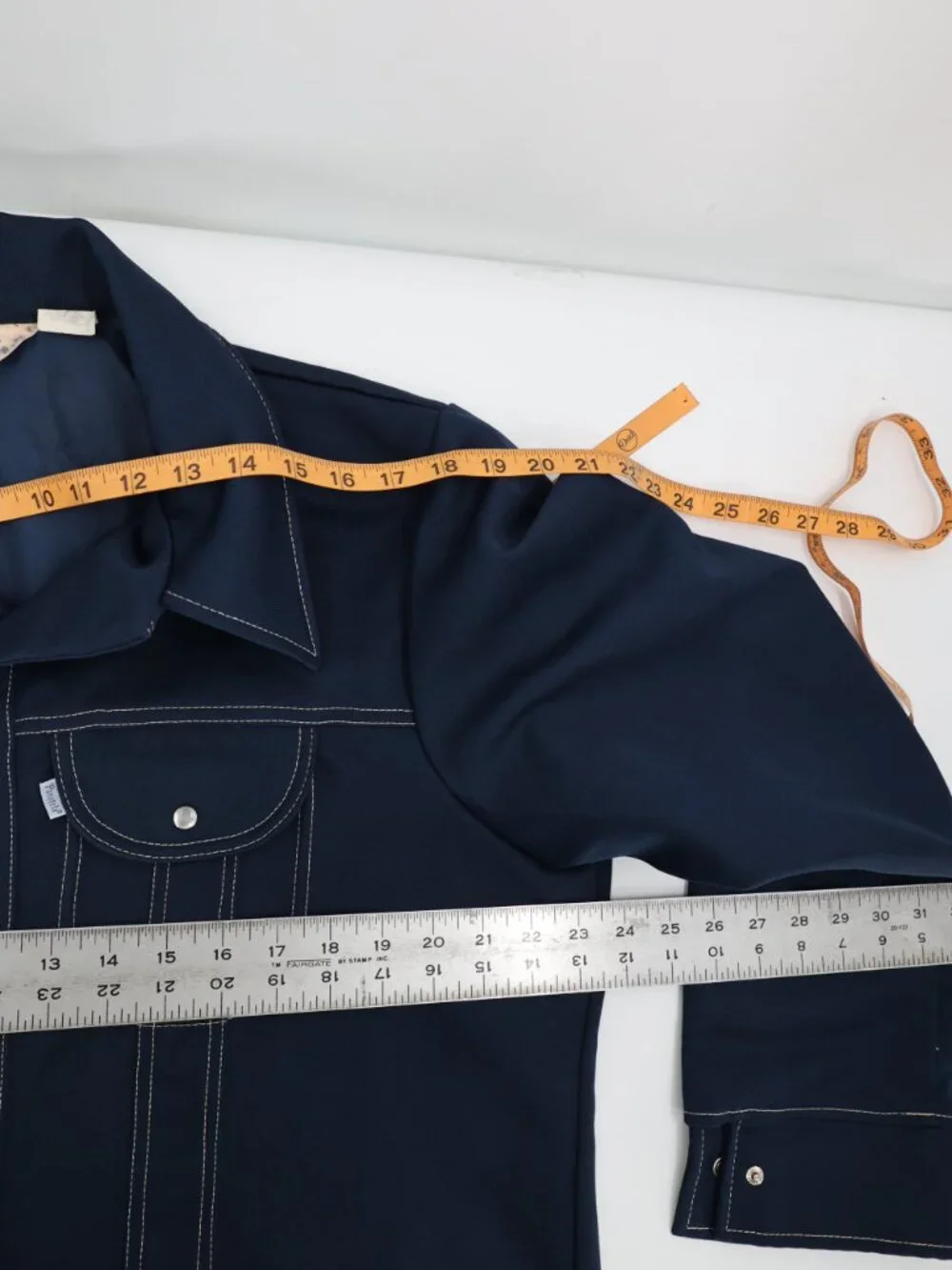 VTG Levis Panatela tops Jacket Mens XL Blue Western pearl Snap button 70s pocket - Picture 13 of 15
